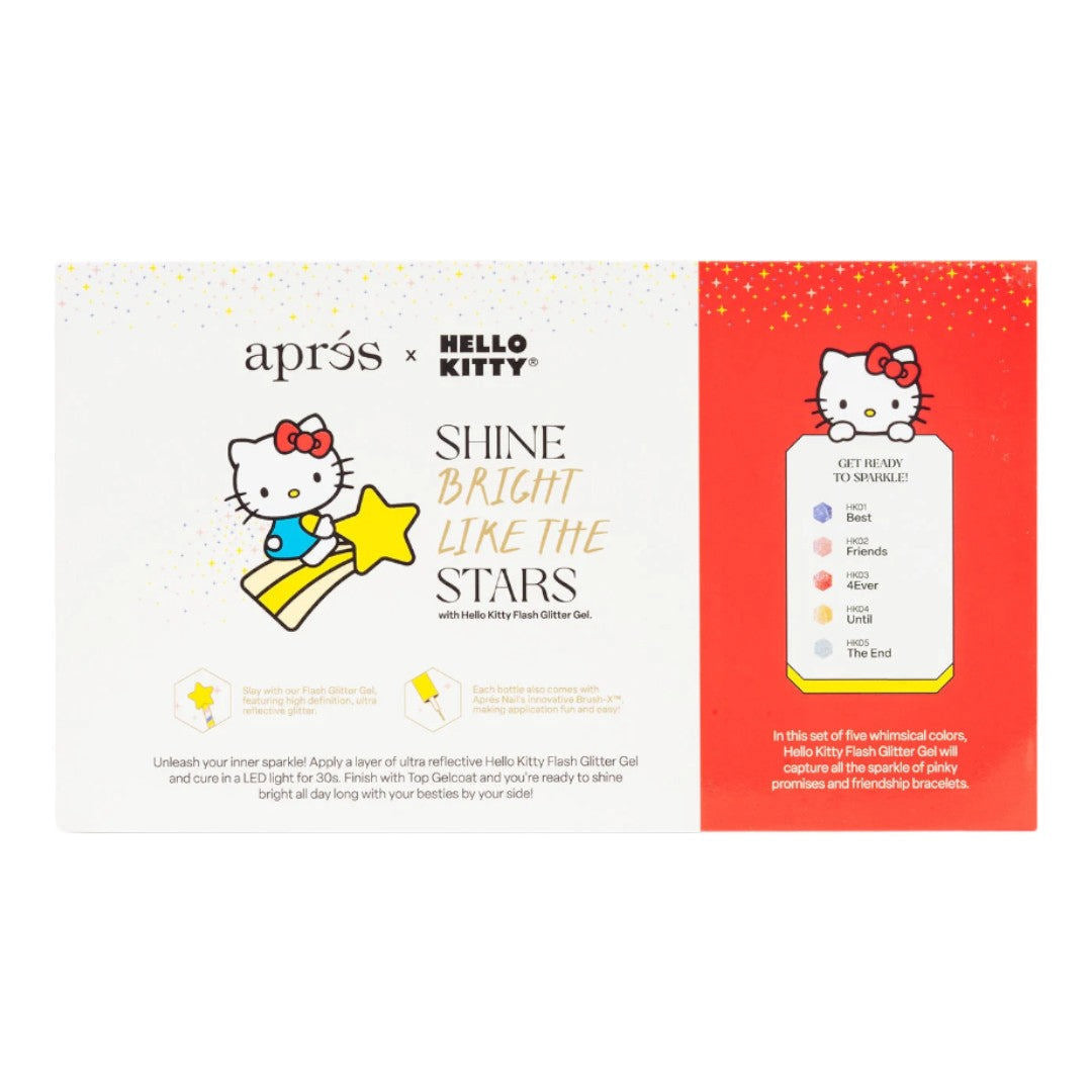 Apres Hello Kitty Best Friends Flash Glitter Gel Couleur W/ Red Bow Cap Accessory (Set Of 5)