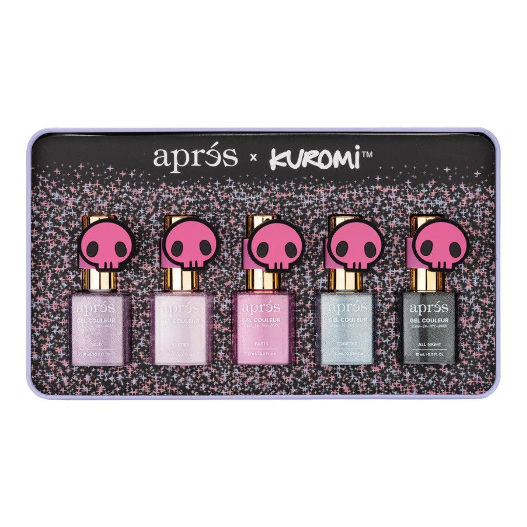 Apres Kuromi Naught & Nice Flash Glitter Gel Couleur W/ Pink Skull Cap Accessory (Set Of 5)