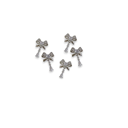 CNBS Nail Charms - Silver Bow w/ Crystal Heart (5pcs)
