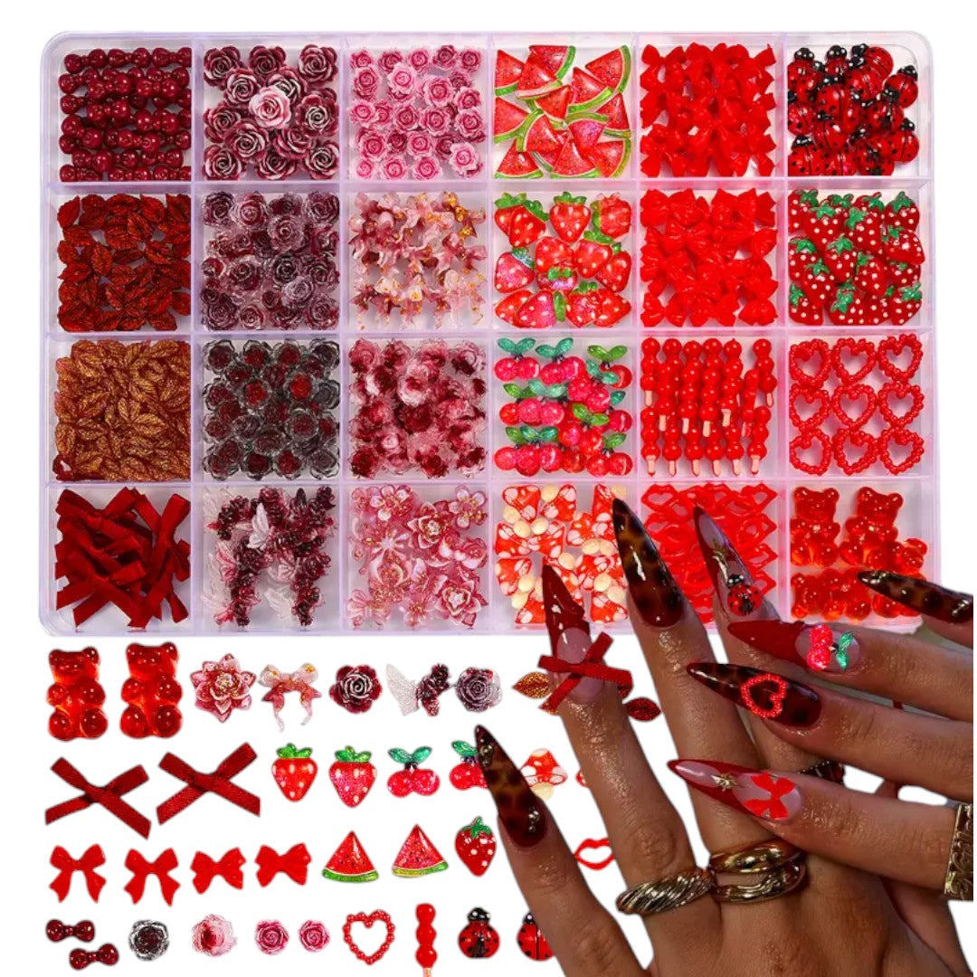 CNBS Nail Charms - Mixed Red Styles (24 Grids)
