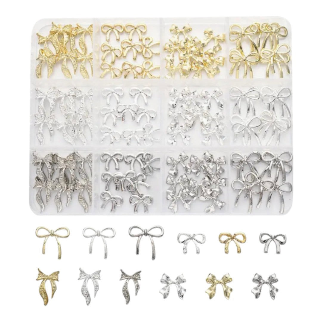 CNBS Nail Charms - Mixed Gold/Silver Alloy Bowknots (12 Grids)