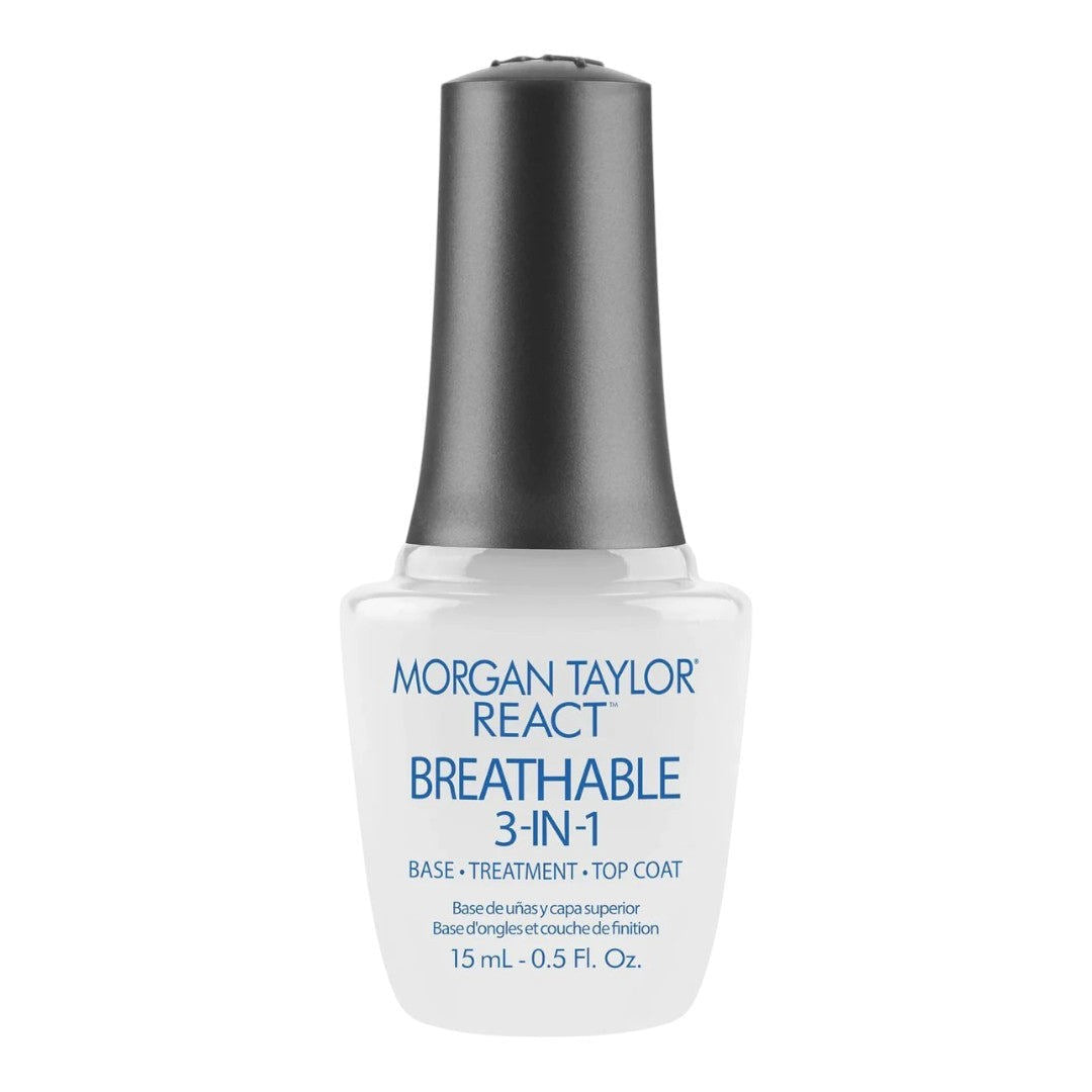 Morgan Taylor Nail Polish - REACT Breathable, 3-In-1 Base Coat, Treatment, Top Coat 0.5Oz #3413000