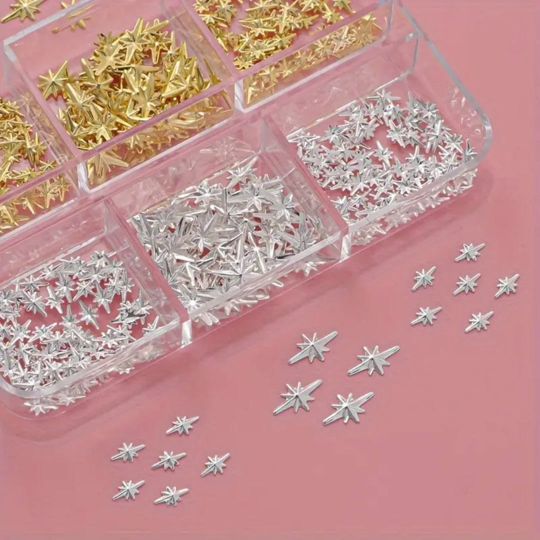 CNBS Nail Charms – Mixed Gold/White Nail Rivet Stars (6 Grids)