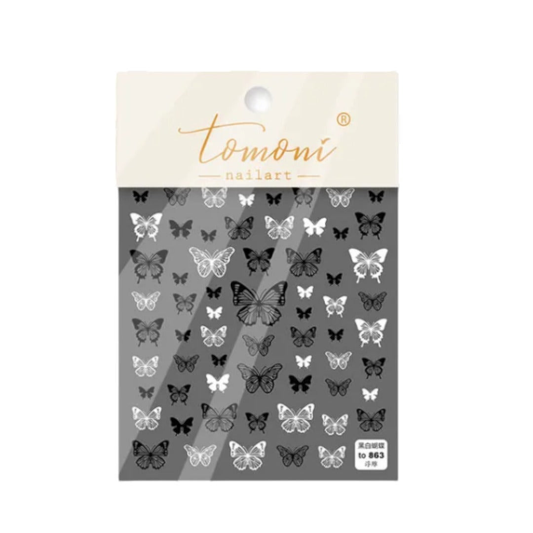 CNBS Nail Stickers - Black & White Butterflies #35/TO856