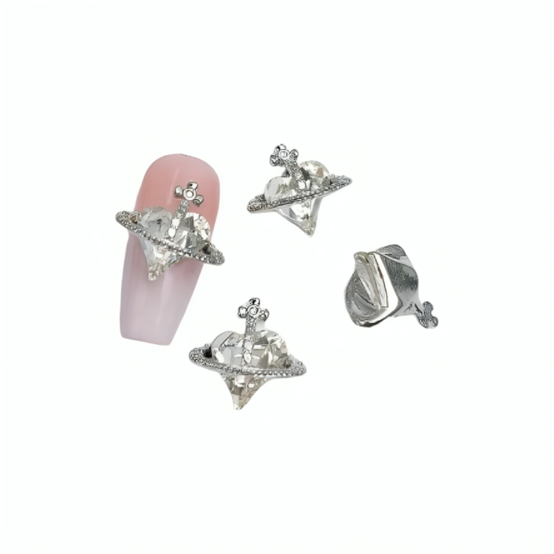 CNBS Nail Charms - Crystal Crowned Hearts 4pcs
