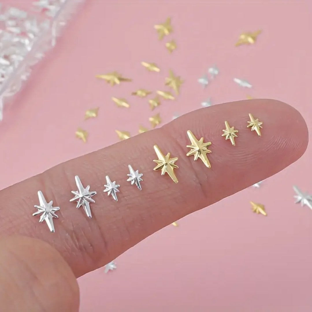 CNBS Nail Charms – Mixed Gold/White Nail Rivet Stars (6 Grids)