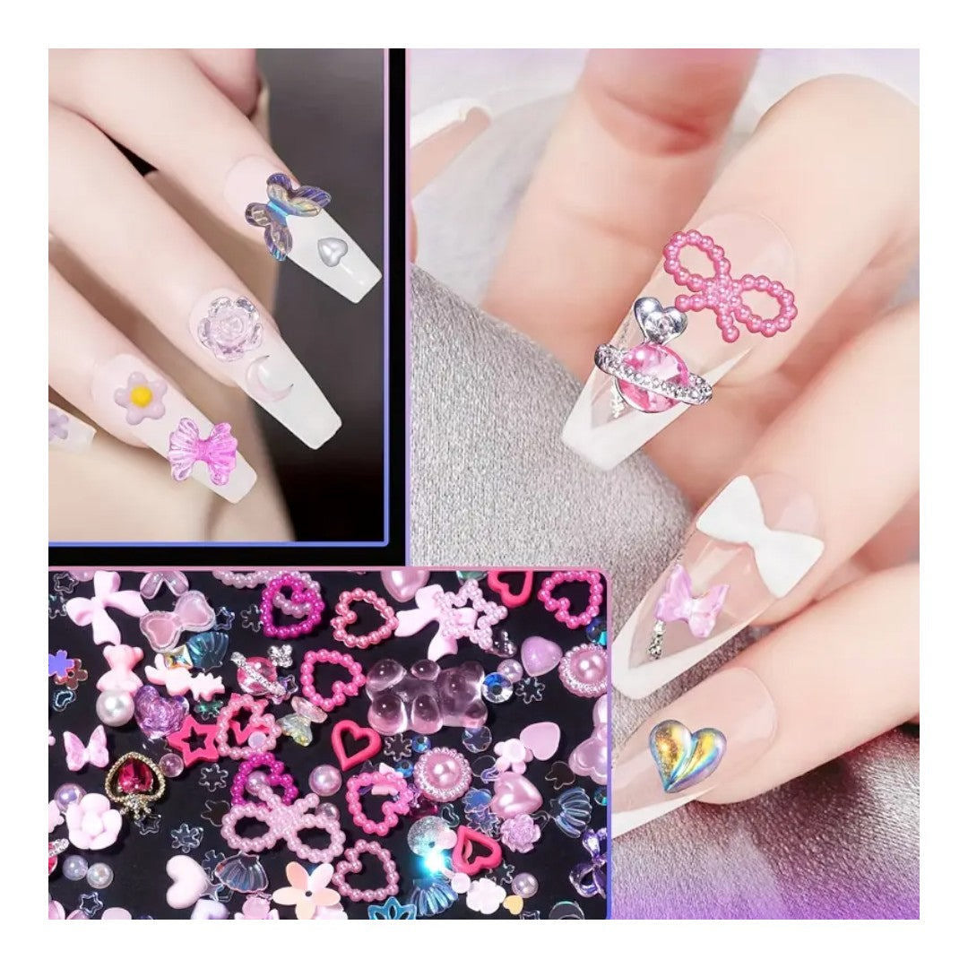 CNBS Nail Charm - Mixed Pink Styles w/ Tweezer (15 Grids)