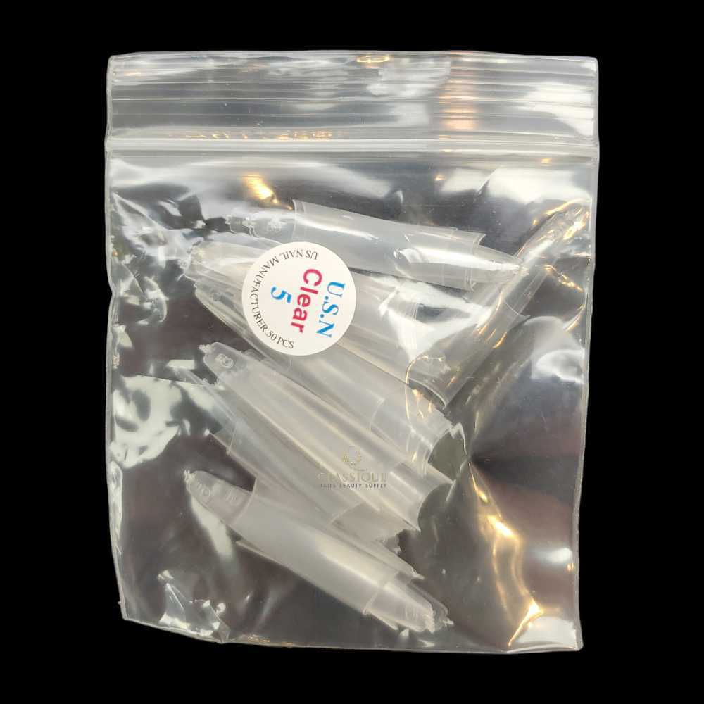 USN Nail Tips - Clear Straight Coffin (Bag Of 50)