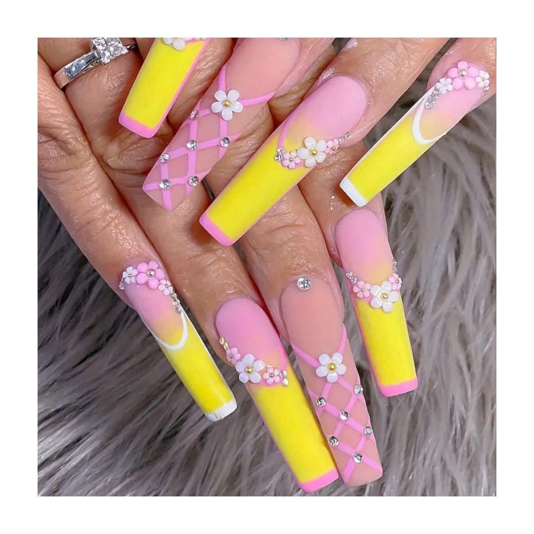 CNBS Nail Charms - White Jeweled Flowers Tray