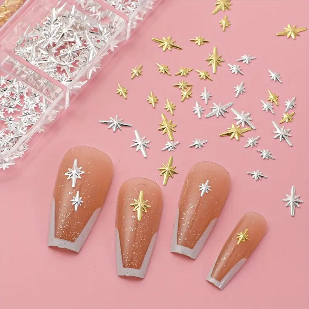 CNBS Nail Charms – Mixed Gold/White Nail Rivet Stars (6 Grids)