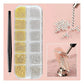 CNBS Nail Charms - Caviar Beads White/Gold With Magnetic Pen (12 Grids)