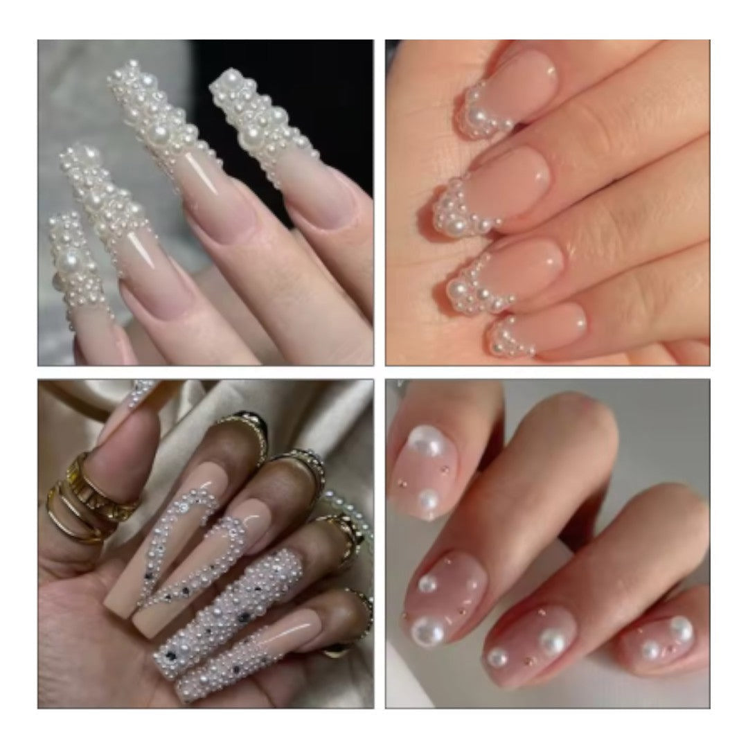 DGEL Nail Charms - Assorted White Pearls (12 Grids)