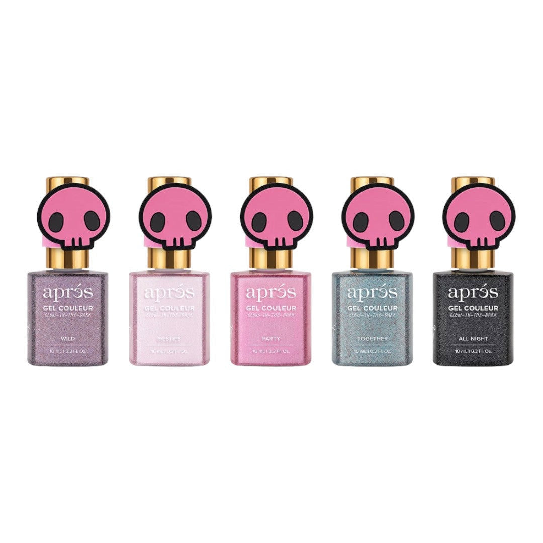 Apres Kuromi Naught & Nice Flash Glitter Gel Couleur W/ Pink Skull Cap Accessory (Set Of 5)