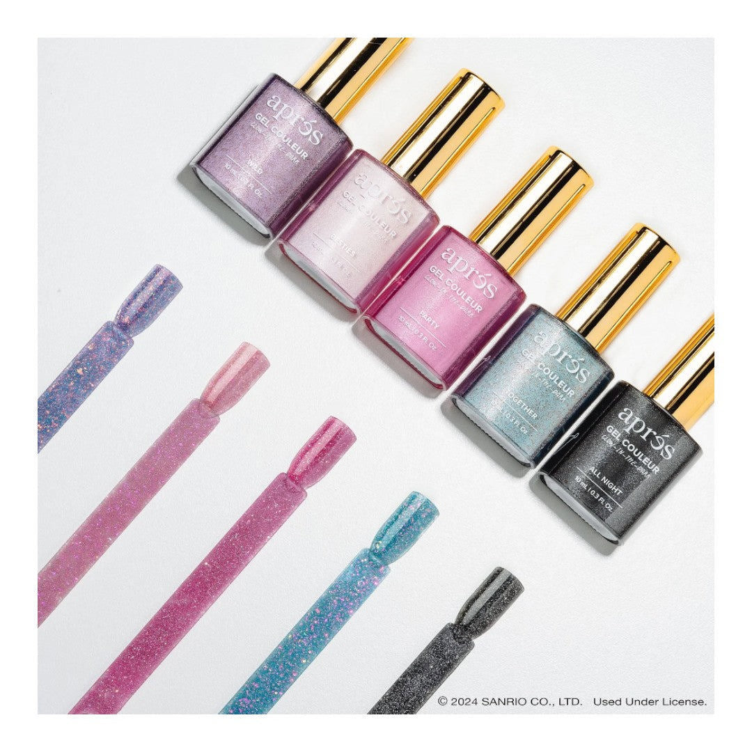 Apres Kuromi Naught & Nice Flash Glitter Gel Couleur W/ Pink Skull Cap Accessory (Set Of 5)