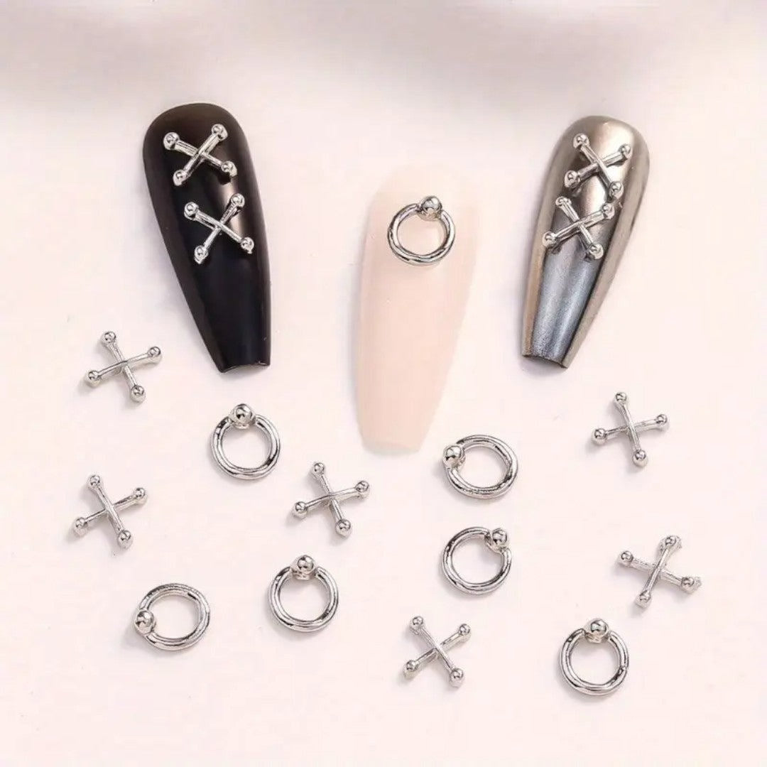 CNBS Nail Charms - Mixed X/0 Silver Designs 20pcs