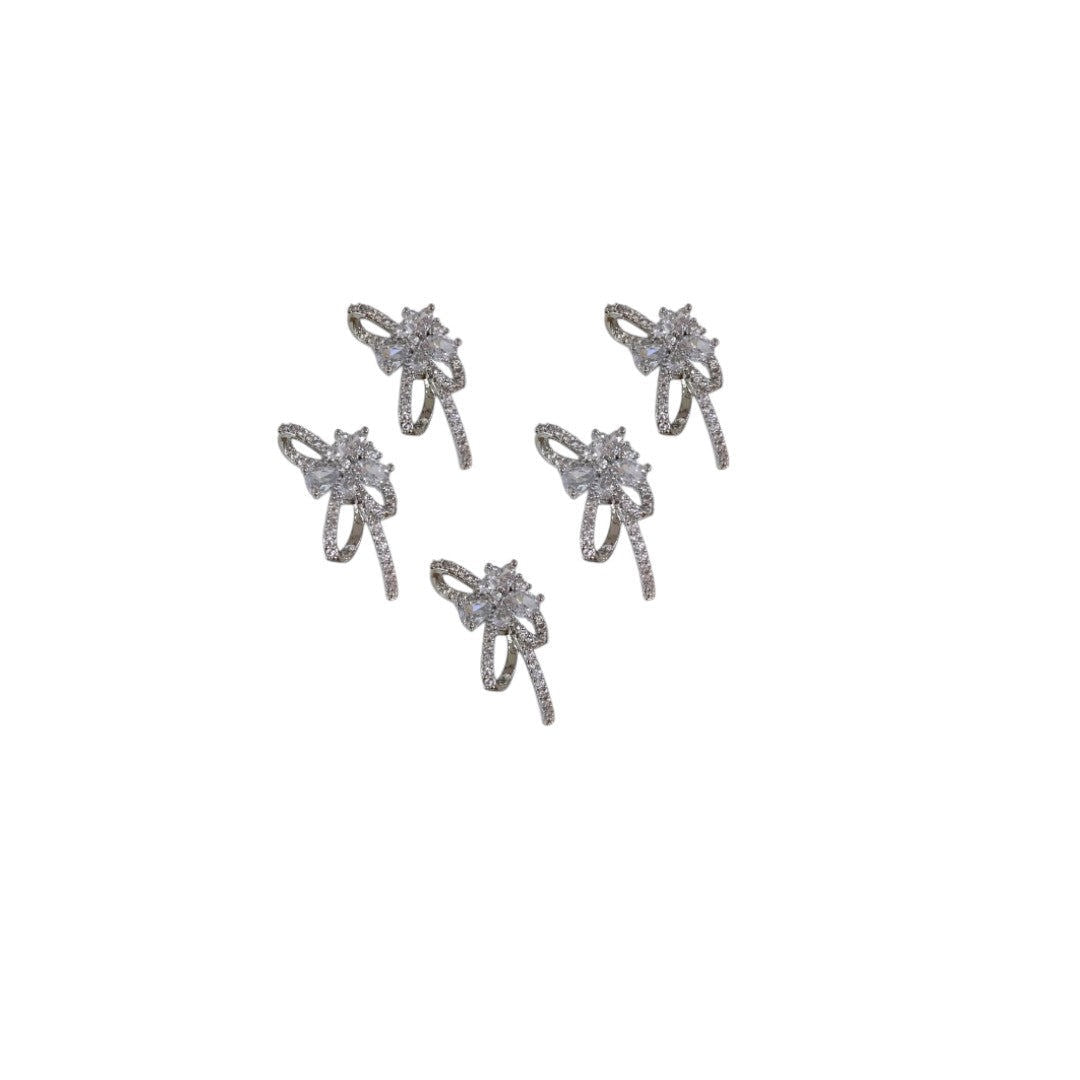 CNBS Nail Charms - Silver Bowknot w/ Crystal (5pcs)