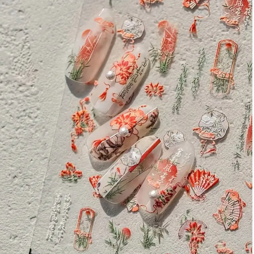 CNBS Nail Sticker - Traditional Fan & Bloom #HG5D225