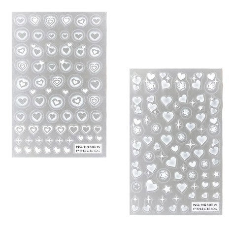 CNBS Nail Stickers - White Hearts #114+115 (2pcs)