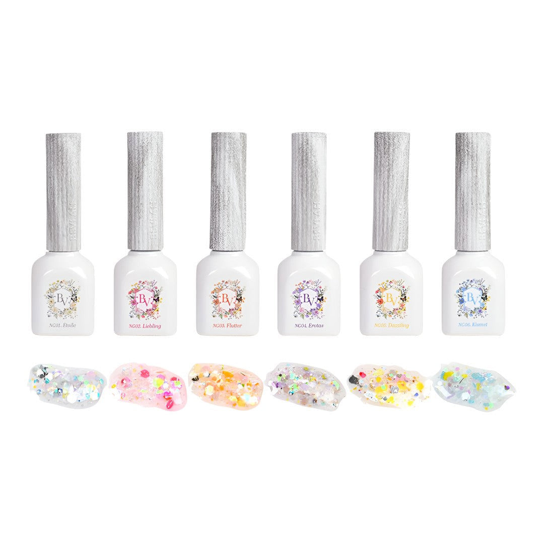 Bevlah Flower Glitter Gel Polish #NG01-06 Memoro Collection 6Pcs