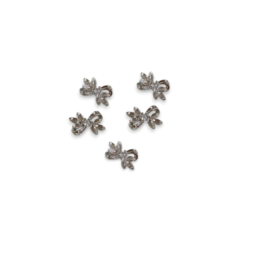 CNBS Nail Charms - Silver Bowknot w/ Crystal (5pcs)