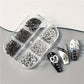 CNBS Nail Charms – Mixed White/Black Punk Cone Spikes (6 Grids)