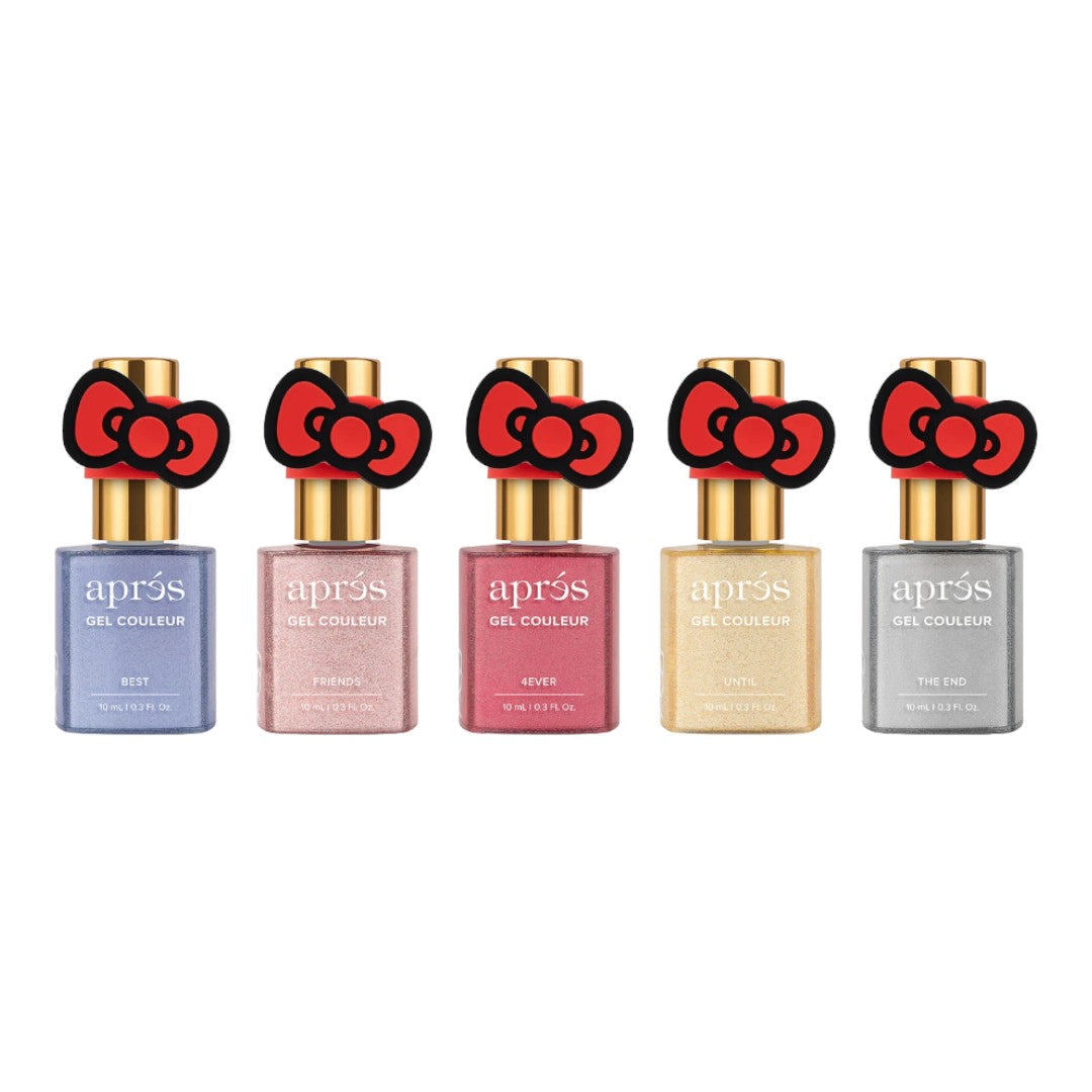 Apres Hello Kitty Best Friends Flash Glitter Gel Couleur W/ Red Bow Cap Accessory (Set Of 5)