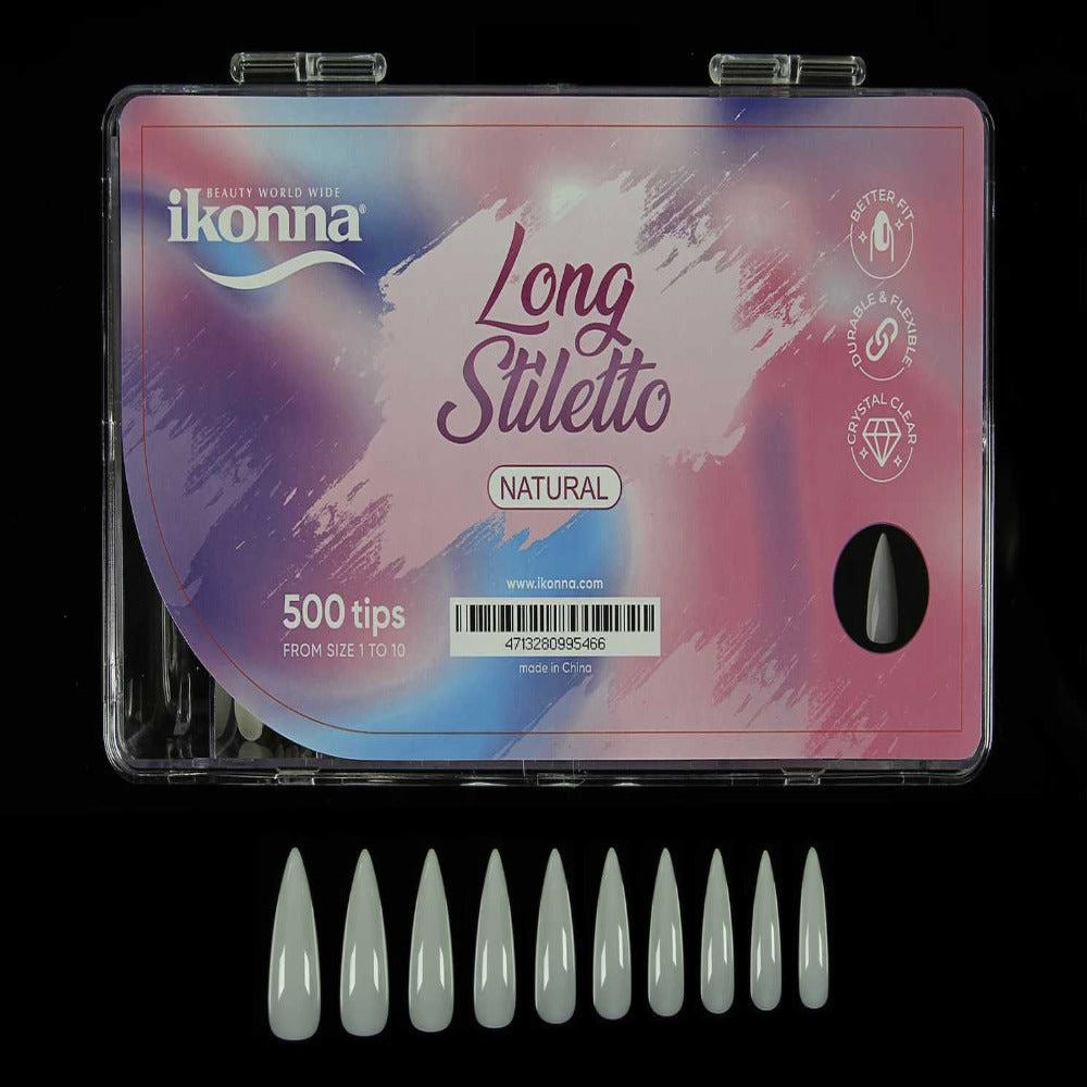 Ikonna Nail Tips Box - Natural Stiletto Long (500pcs) #NT-LSB-N