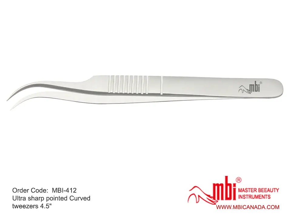 MBI-412 Ultra Sharp Pointed Angled Tweezers (Eyelash) Size 4.5' MBI
