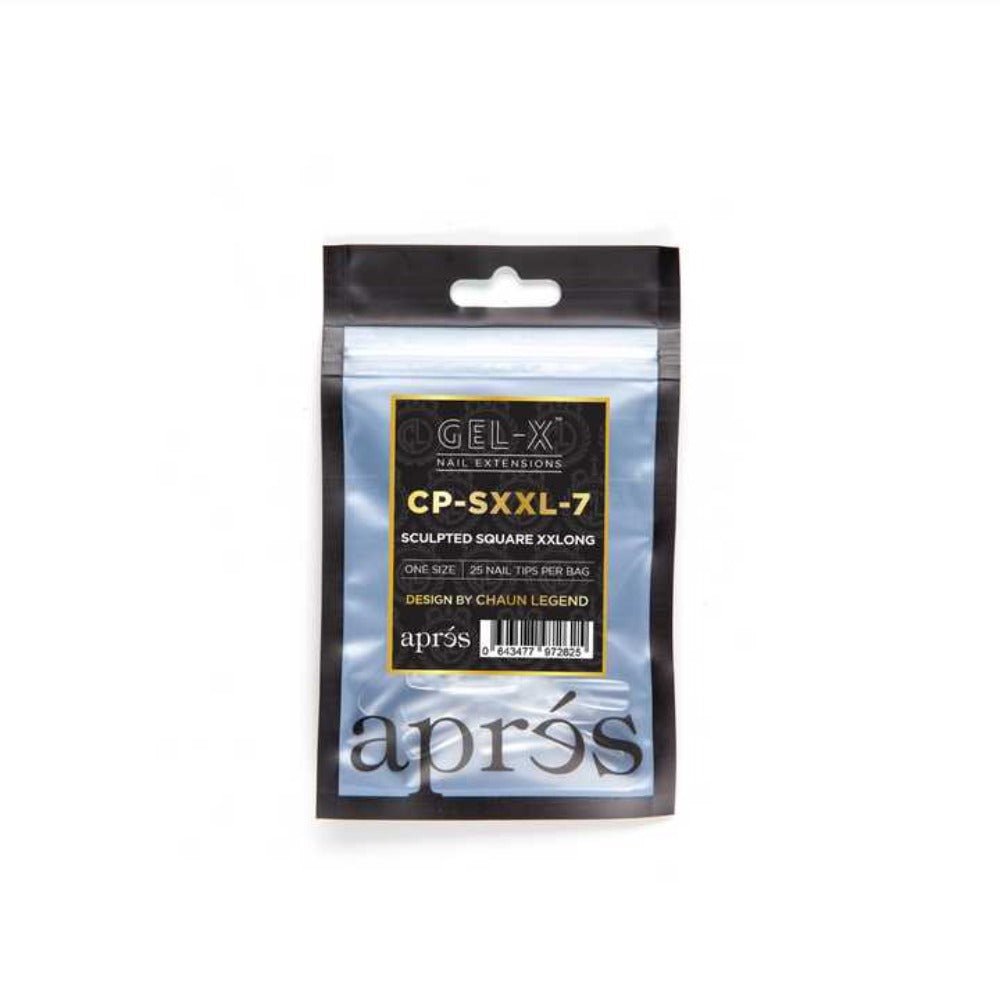 Apres, Chaun Legend x Apres Gel-X Refill Tips, short square french tip nails, Sculpted Square XXLong (50pcs)