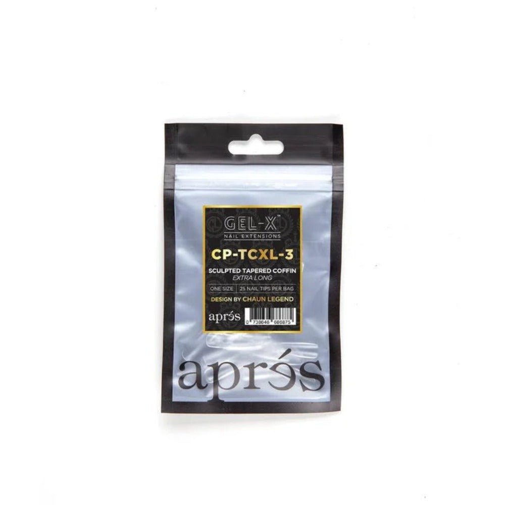 Apres, Chaun Legend x Apres Gel-X Refill Tips, clear press on nails, Sculpted Tapered Coffin Extra Long (50pcs)