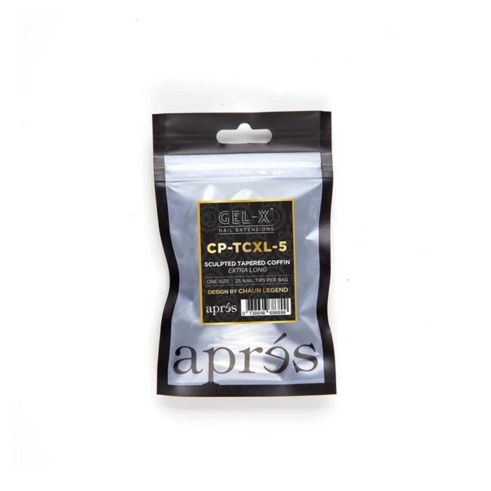 Apres, Chaun Legend x Apres Gel-X Refill Tips, clear press on nails, Sculpted Tapered Coffin Extra Long (50pcs)