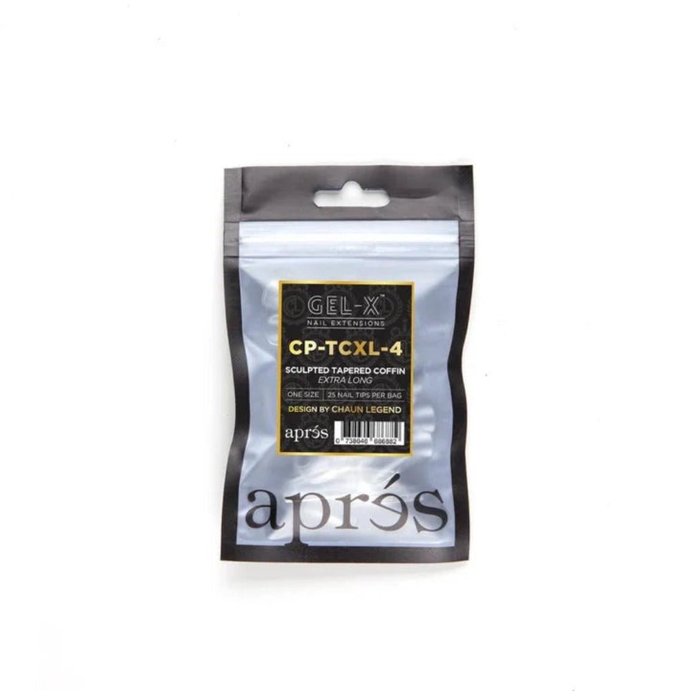 Apres, Chaun Legend x Apres Gel-X Refill Tips, clear press on nails, Sculpted Tapered Coffin Extra Long (50pcs)