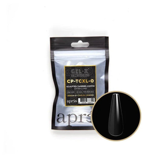 Apres, Chaun Legend x Apres Gel-X Refill Tips, clear press on nails, Sculpted Tapered Coffin Extra Long (50pcs)