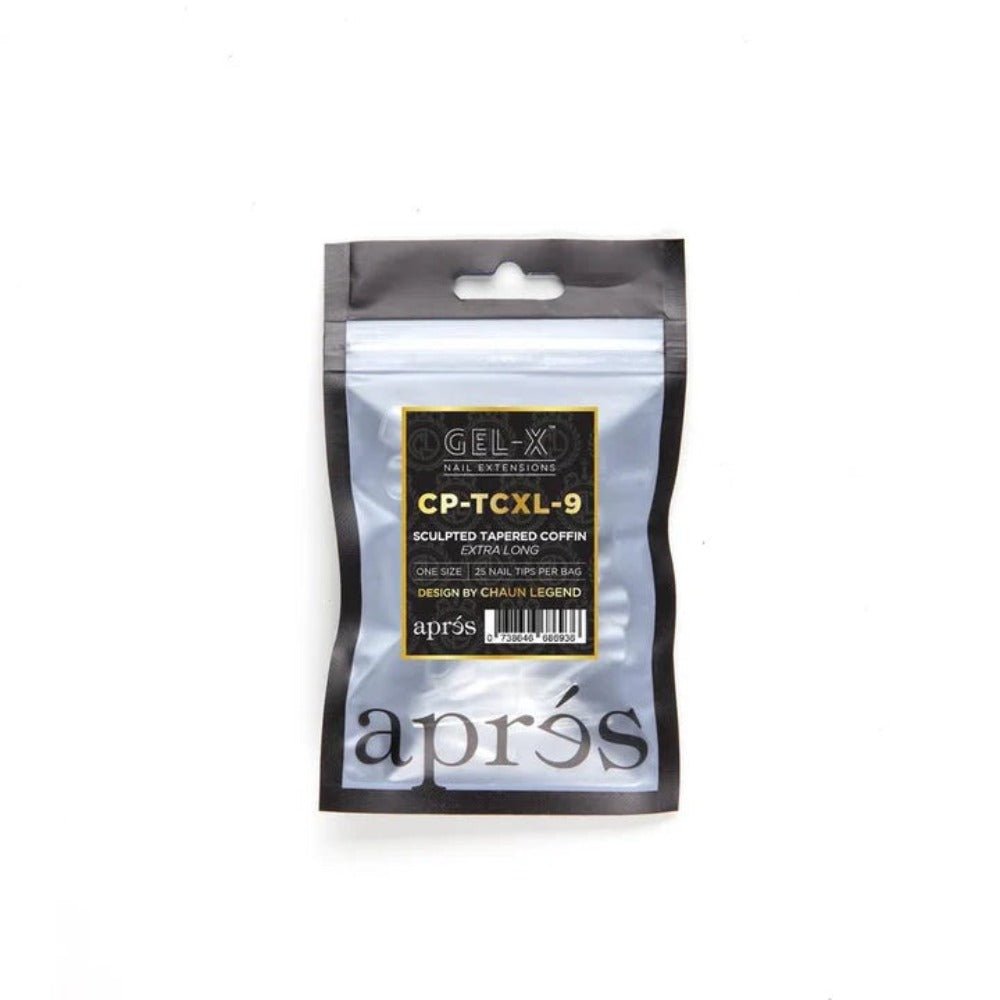 Apres, Chaun Legend x Apres Gel-X Refill Tips, clear press on nails, Sculpted Tapered Coffin Extra Long (50pcs)
