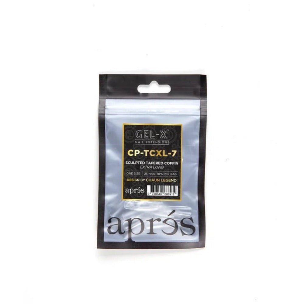 Apres, Chaun Legend x Apres Gel-X Refill Tips, clear press on nails, Sculpted Tapered Coffin Extra Long (50pcs)