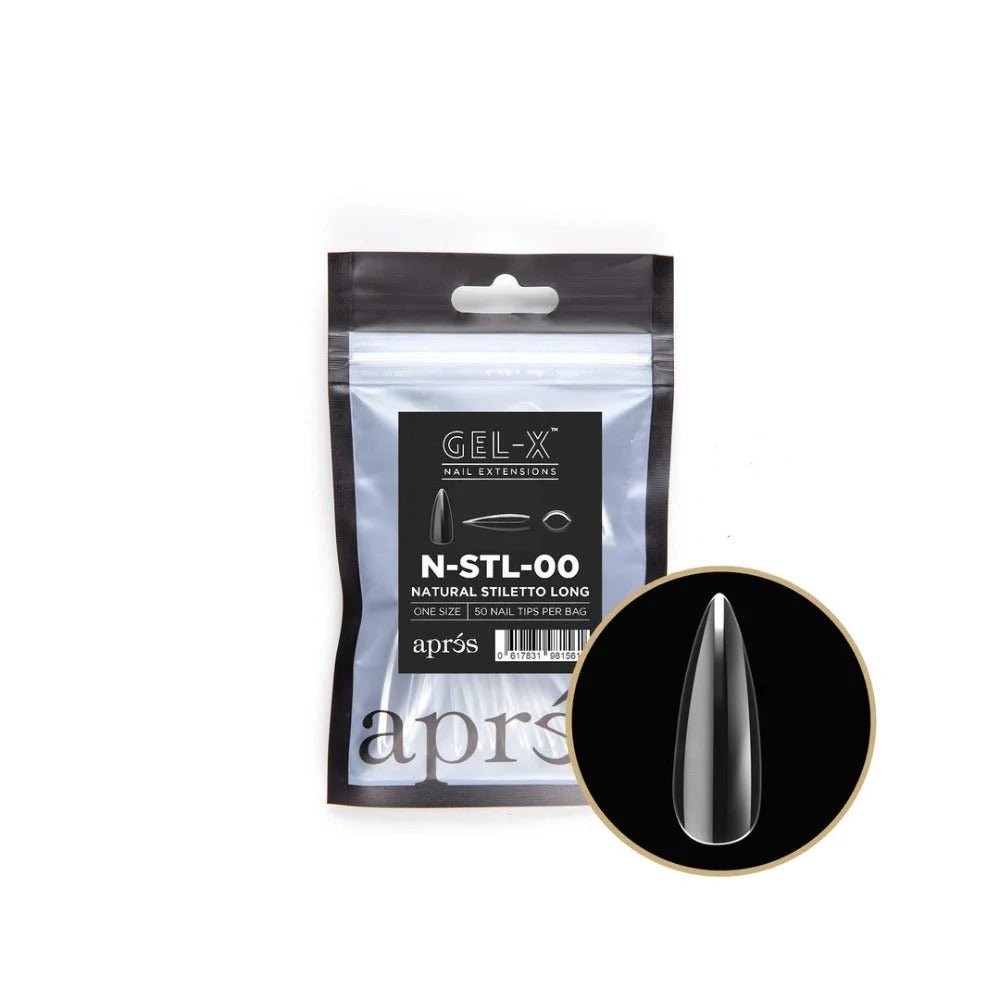 Apres Gel-X Refill Tips, clear press on nails, Natural Stiletto Long (50pcs)