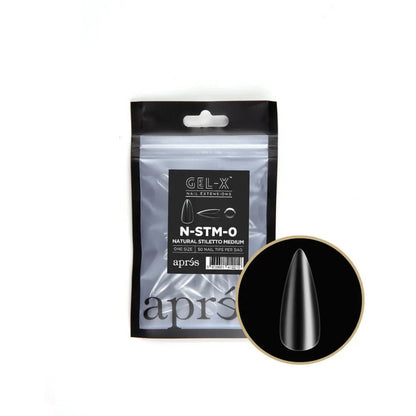 Apres Gel-X Refill Tips, clear press on nails, Natural Stiletto Medium (50pcs)