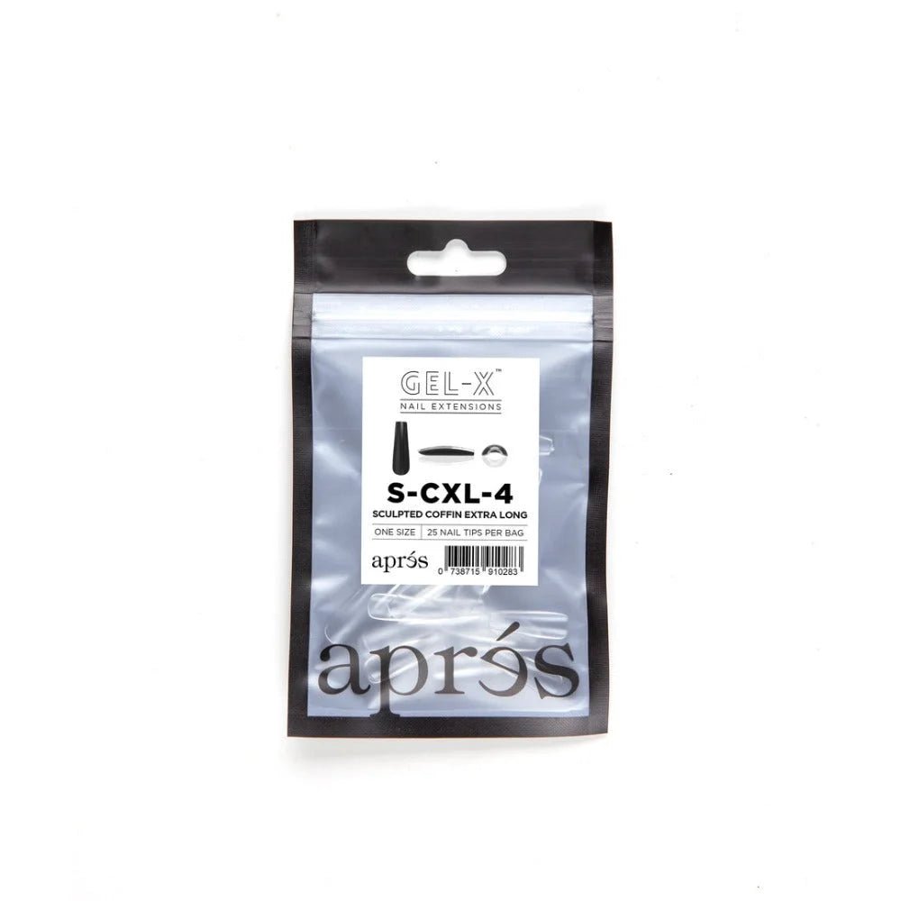 Apres Gel-X Refill Tips, clear press on nails, Sculpted Coffin Extra Long (50pcs)
