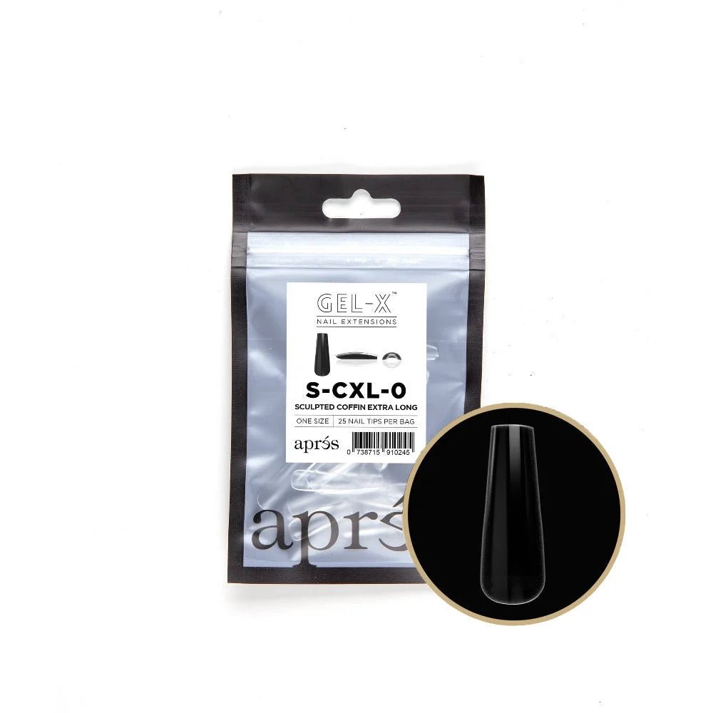 Apres Gel-X Refill Tips, clear press on nails, Sculpted Coffin Extra Long (50pcs)