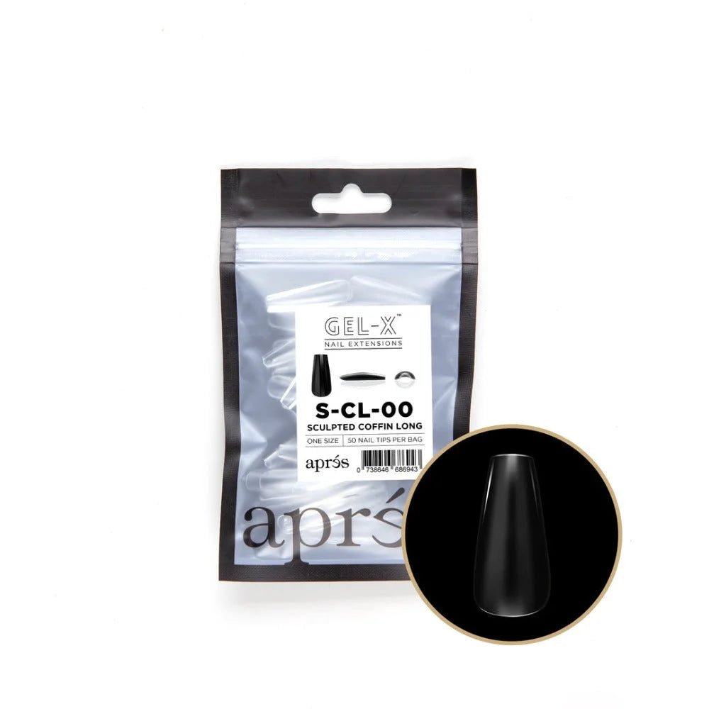 Apres Gel-X Refill Tips, clear press on nails, Sculpted Coffin Long (50pcs)