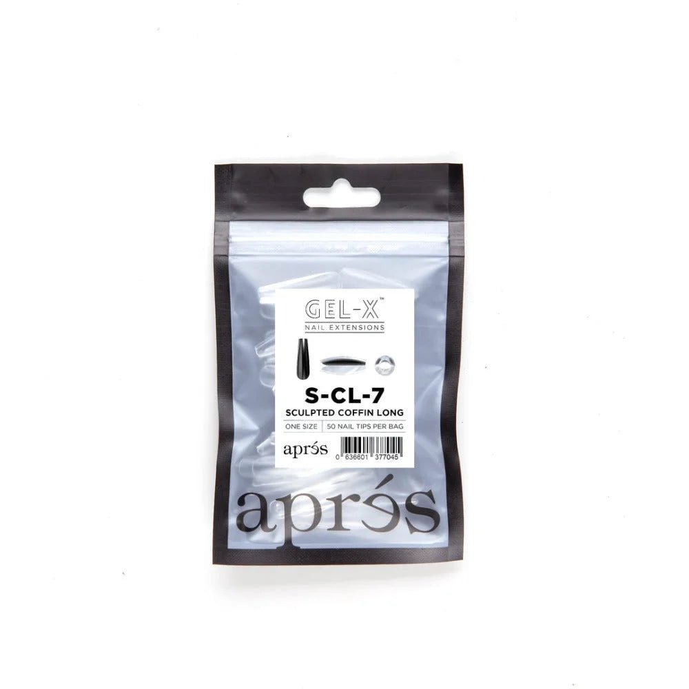 Apres Gel-X Refill Tips, clear press on nails, Sculpted Coffin Long (50pcs)