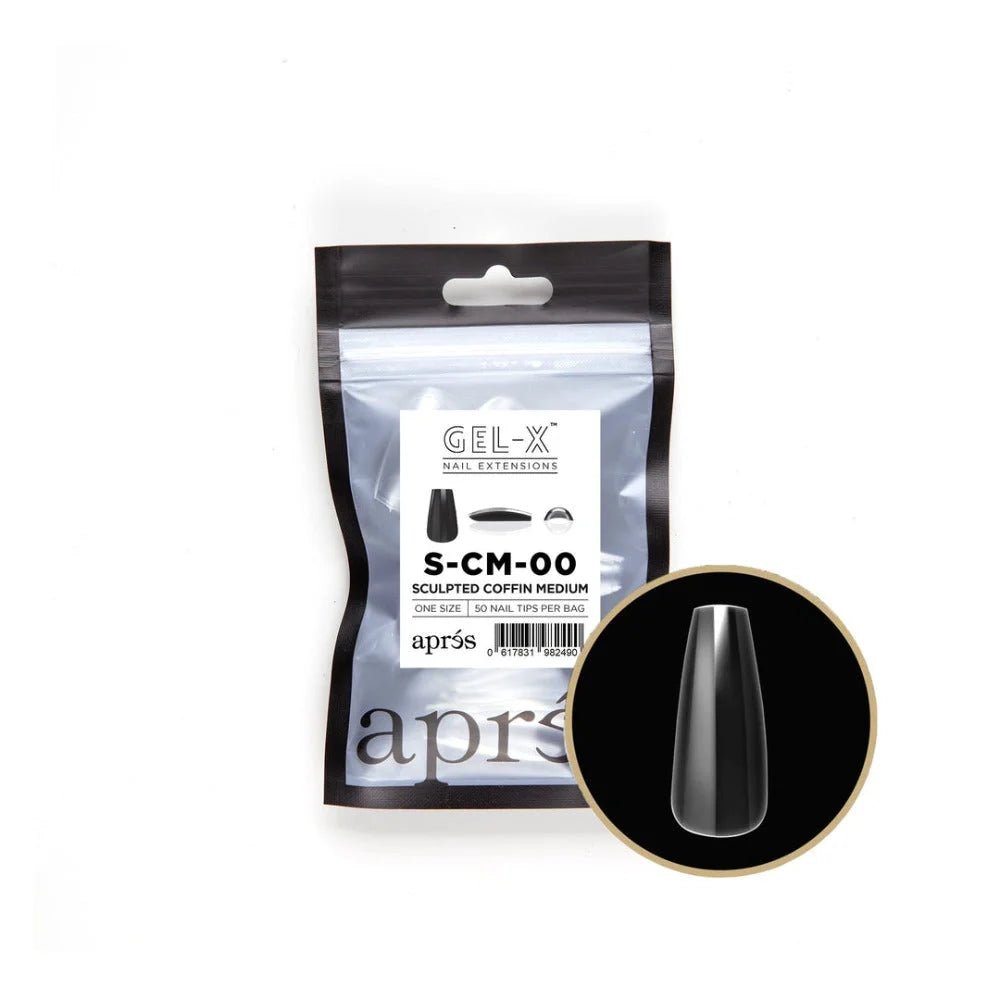 Apres Gel-X Refill Tips, clear press on nails, Sculpted Coffin Medium (50pcs)