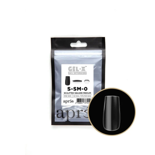 Apres Gel-X Refill Tips, clear press on nails, Sculpted Square Medium (50pcs), summer short square nails