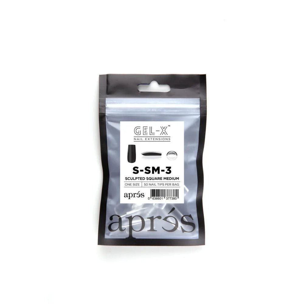 Apres Gel-X Refill Tips, clear press on nails, Sculpted Square Medium (50pcs), black square nails
