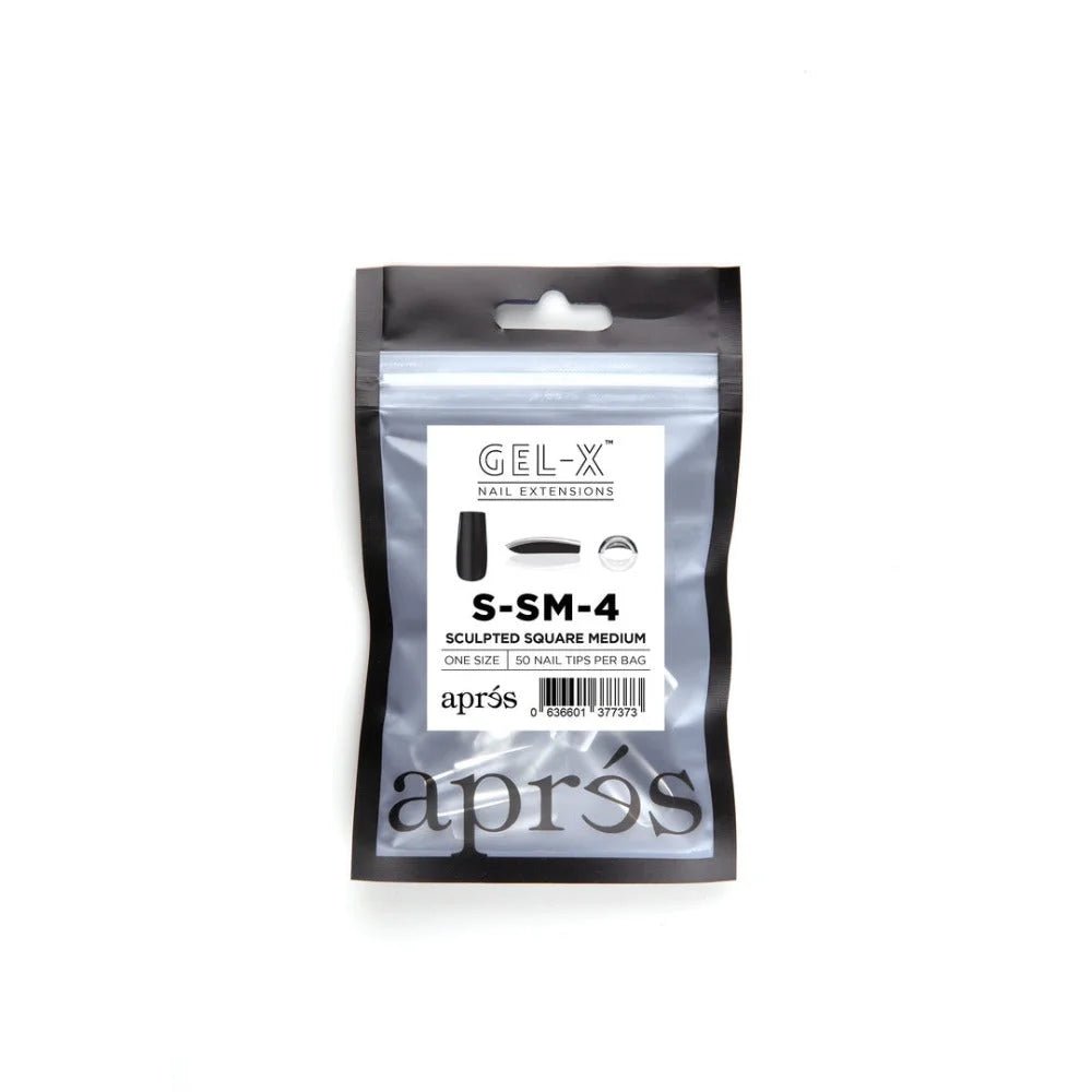 Apres Gel-X Refill Tips, clear press on nails, Sculpted Square Medium (50pcs), long square black french tip nails