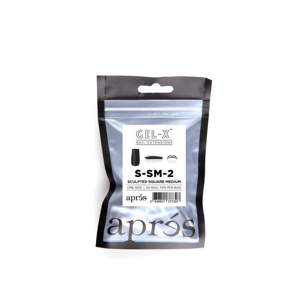 Apres Gel-X Refill Tips, clear press on nails, Sculpted Square Medium (50pcs), black nails square
