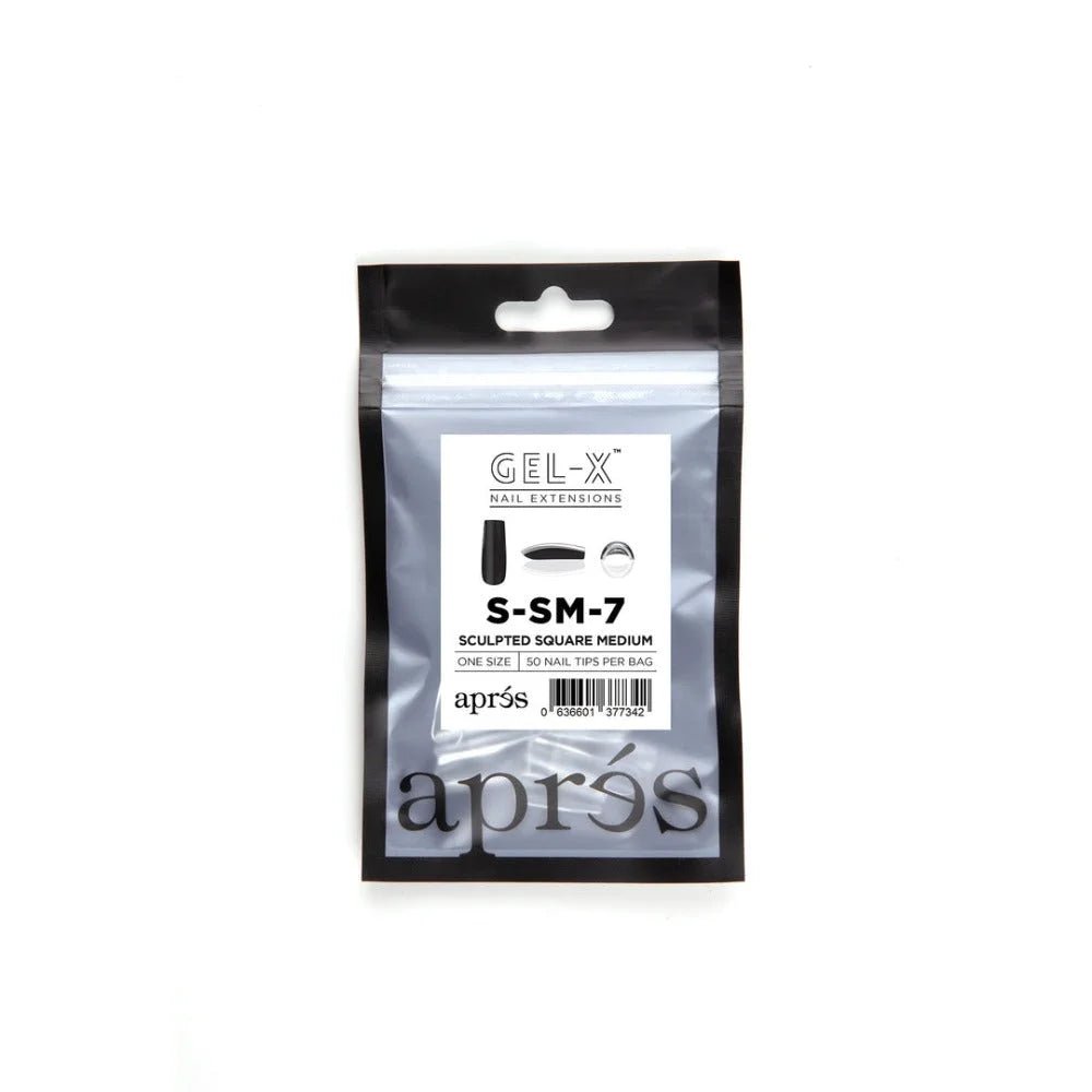 Apres Gel-X Refill Tips, clear press on nails, Sculpted Square Medium (50pcs), nude square nails